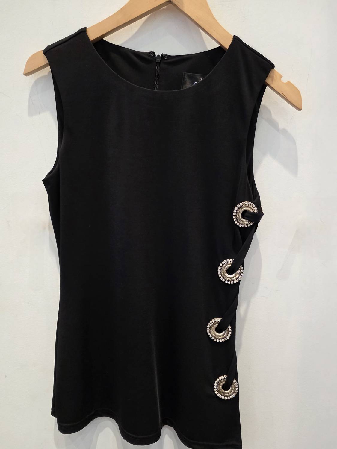 Sheri Bodell Women's Side Stone Crisscross Tie-up Tank in black - women's tank top