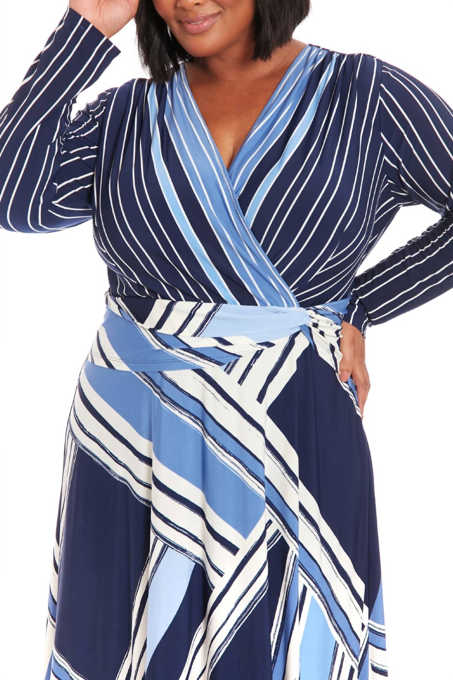 LONDON TIMES Side-twist Wrap Design Silhouette Dress in ivory blue - women's dress - view 4