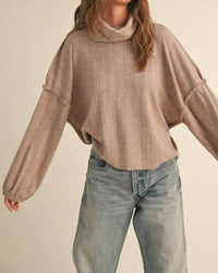Miou Muse - Turtle Neck Dolman Sleeve Sweater