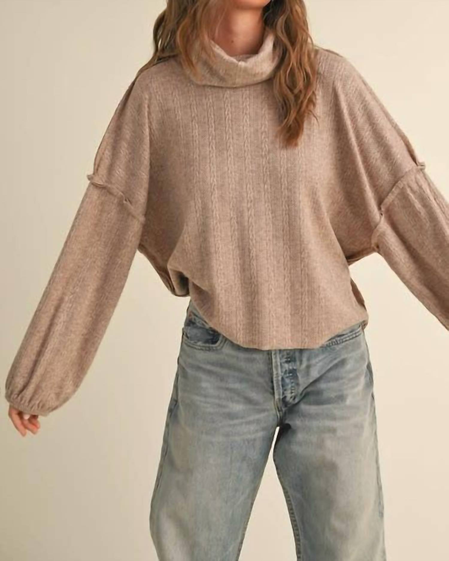 Miou Muse - Turtle Neck Dolman Sleeve Sweater