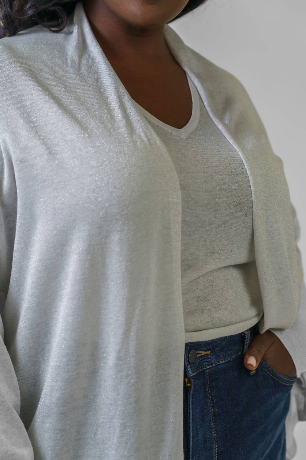 Estheme - SILK LINEN SPARKLE CARDIGAN - plus size