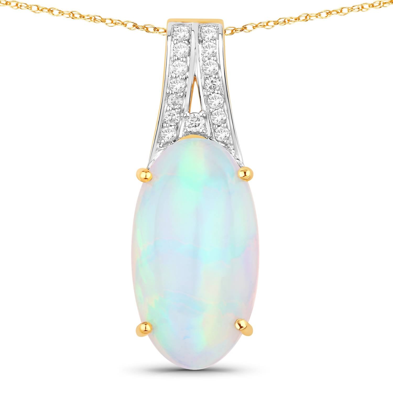 Diana M Jewels Women's Oval Natural Ethiopian Opal Pendant Necklace (7.57 Ct) - Elegant Plus in 14k yellow gold - women's jewelry