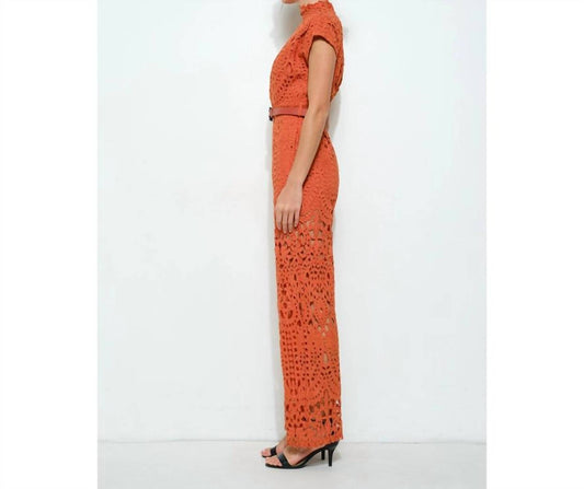 Ina Fashion - Lace High-neck Belted Wide-leg Jumpsuit