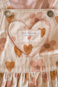 Wild Wawa Kids' Pocket Overall Dress in retro floral heart - kids' dress - detail view
