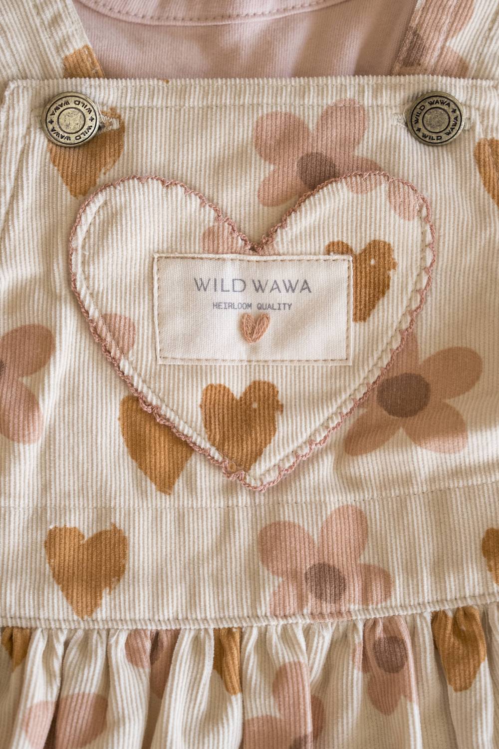 Wild Wawa Kids' Pocket Overall Dress in retro floral heart - kids' dress - detail view