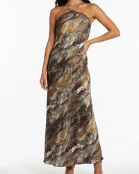 1.STATE Chic Strapless Earth Tone Maxi Dress in brown - women's dress - detail view