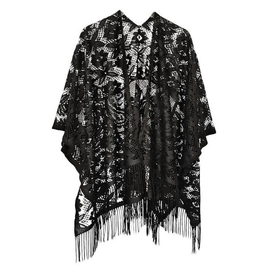 Judson & Co. - Women's Floral Lace Fringe Boho Kimono Wrap Shawl Cover Up
