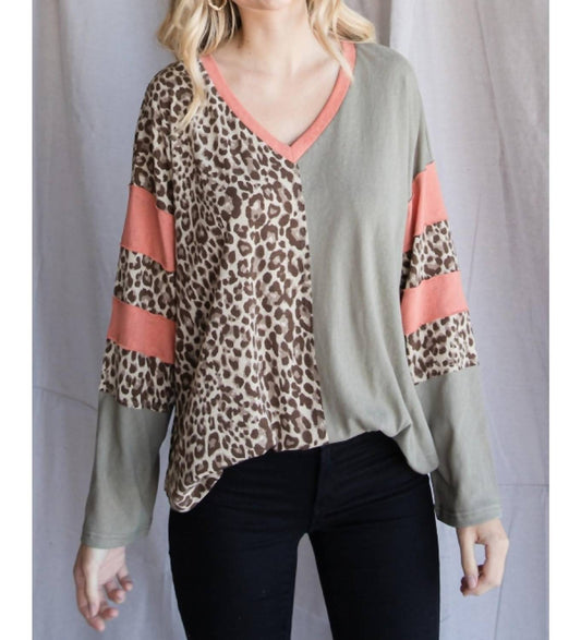 Leopard Print Color Block Top