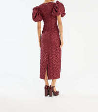 ROTATE Jacquard Midi Puffy Dress in zinfandel - women's dress - detail view