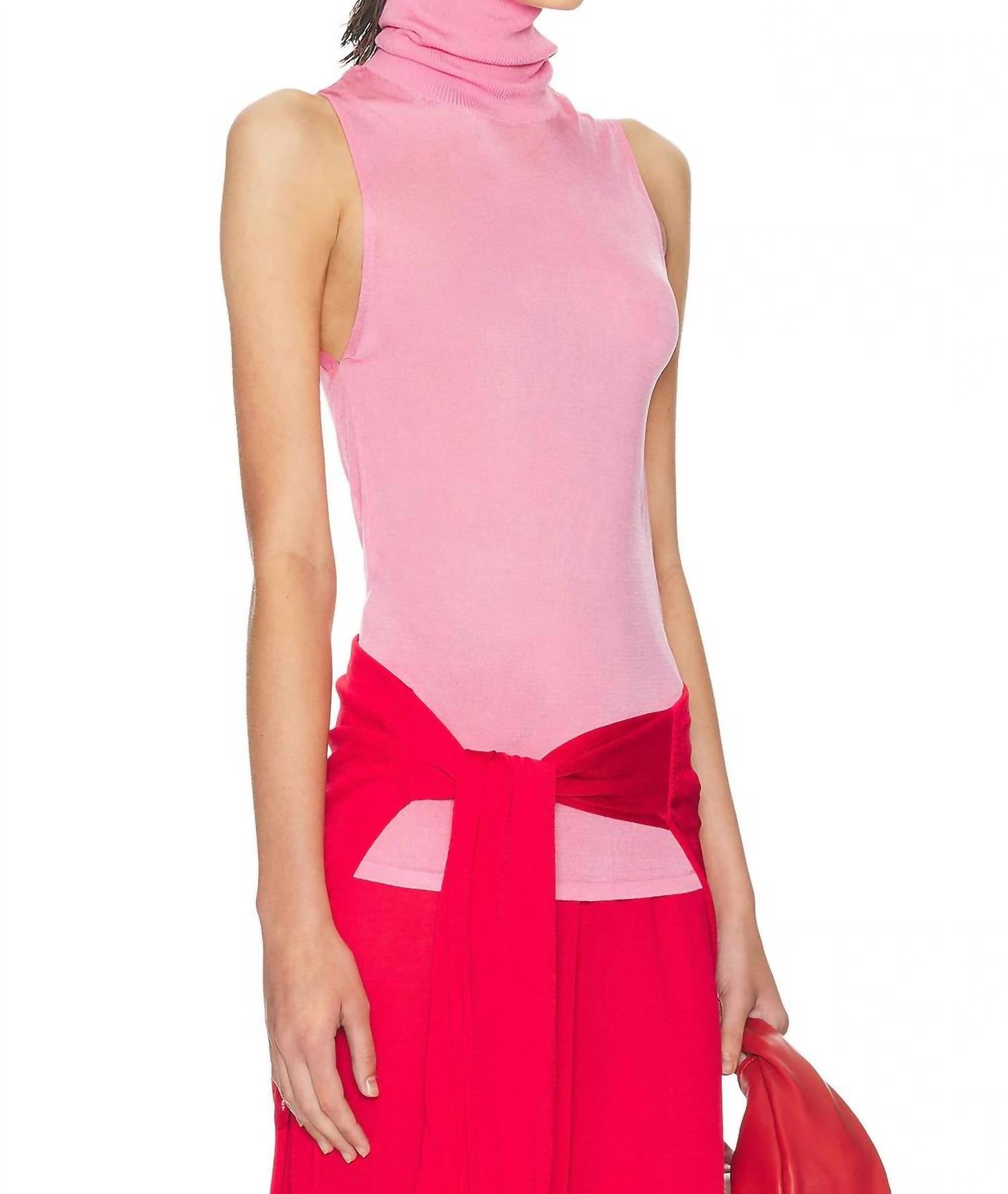 Helsa Arlena Sleveeveless Turtleneck Top in pink - women's blouse - alternate view