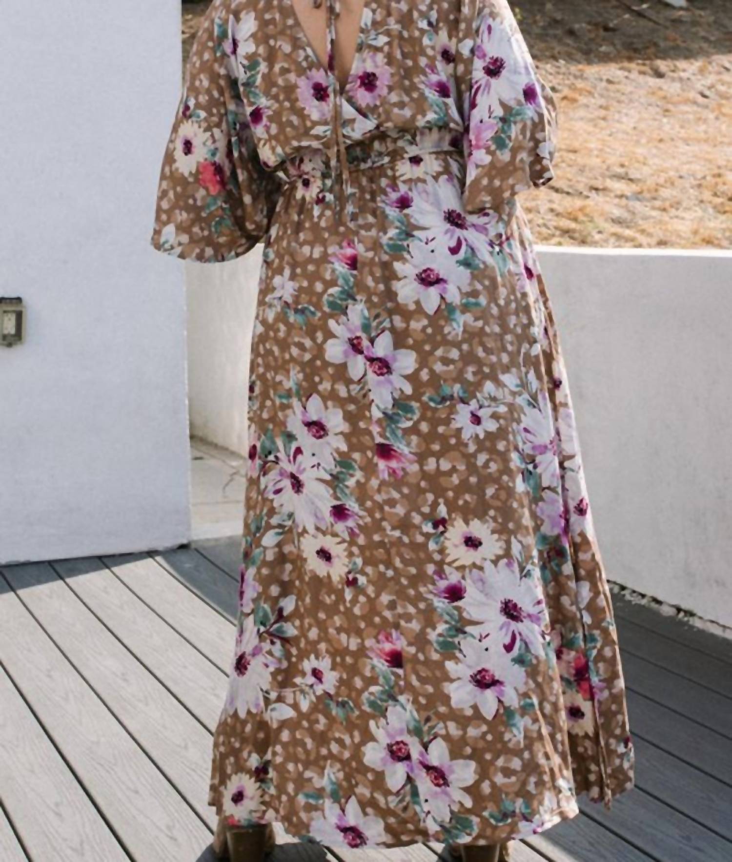 Hayden La - Leopard Floral Print Maxi Wrap Dress