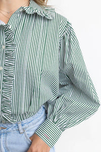 Karlie - Striped In Style Pleat Ruffle Trim Top
