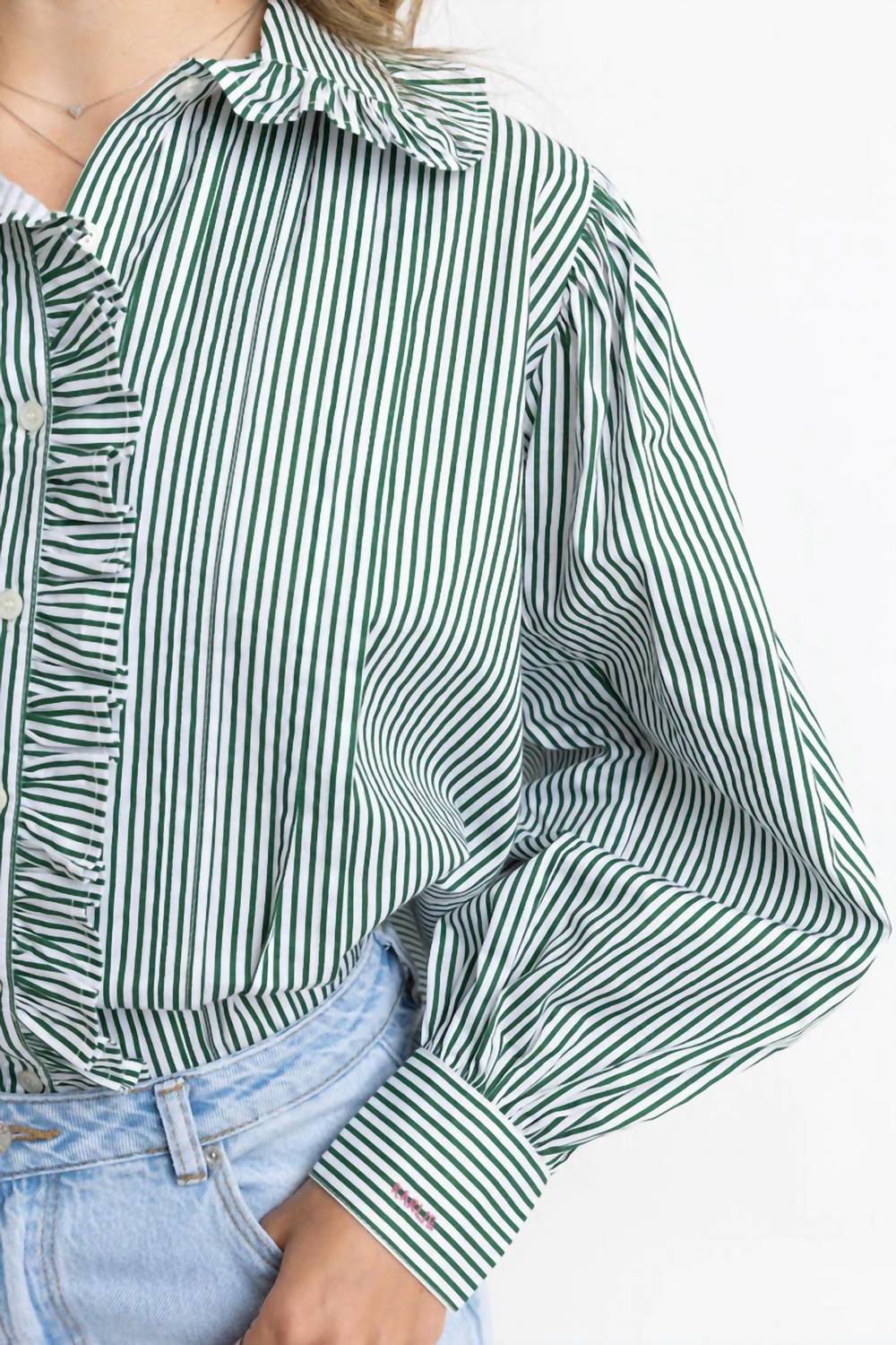 Karlie - Striped In Style Pleat Ruffle Trim Top