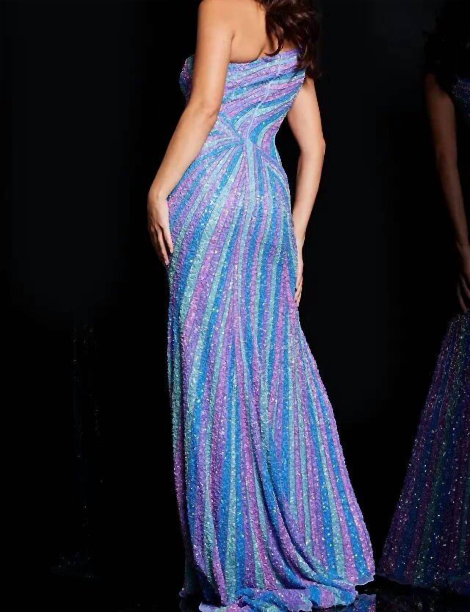 Jovani - One-sleeve Sequin Gown