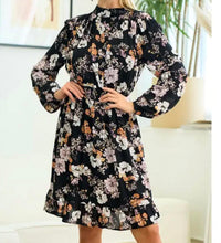 Doe and Rae Shirred Floral Dress in black - women's dress - detail view