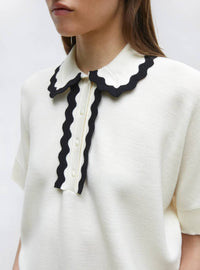 Molli - Rickrack Collar Loose-fitting Knit Top
