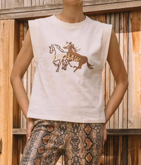 SKIES ARE BLUE Yeehaw Tank in beige - women's tank top