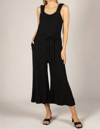 P.CILL Linen Scrunchie Strap Culotte Jumpsuit in black - women's pants