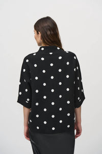 Joseph Ribkoff Dot Print Top in black white - women's blouse - detail view