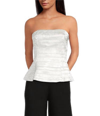 LUCY PARIS Amy Woven Strapless Peplum Top in champagne - women's blouse