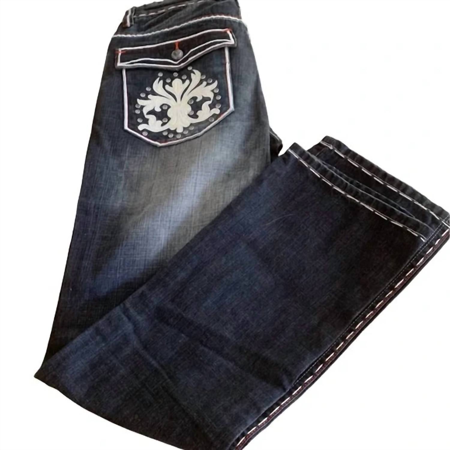 Laverita - Men's Straight Leg Jeans With Skater Embroidered