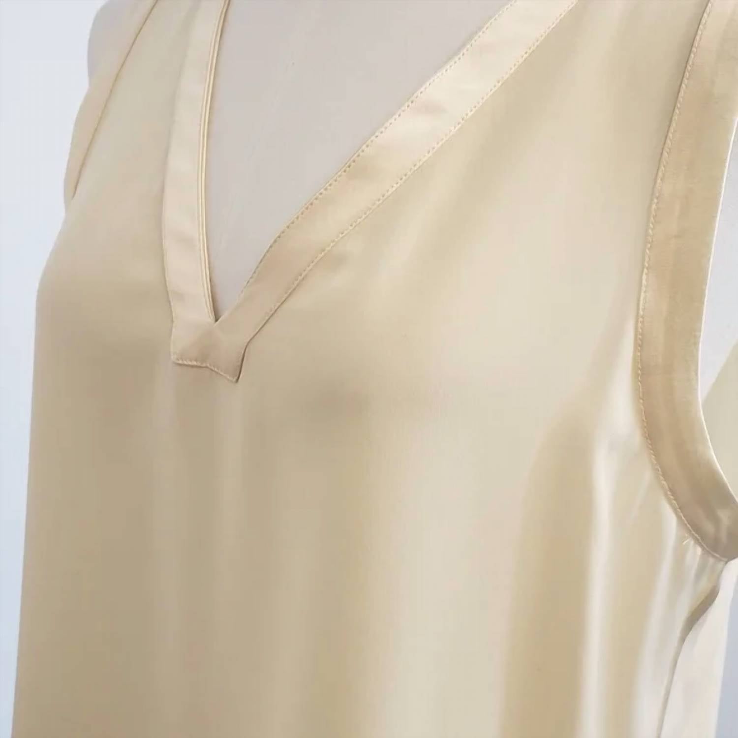 Lafayette 148 Women's Perla Luxe Reversible Silk Charmeuse V-neck Blouse in cream - women's blouse - alternate view
