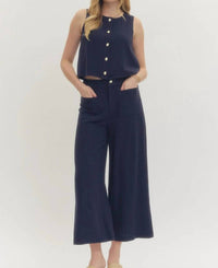 Entro - The Harper Wide Leg Linen Blend Cropped Pants