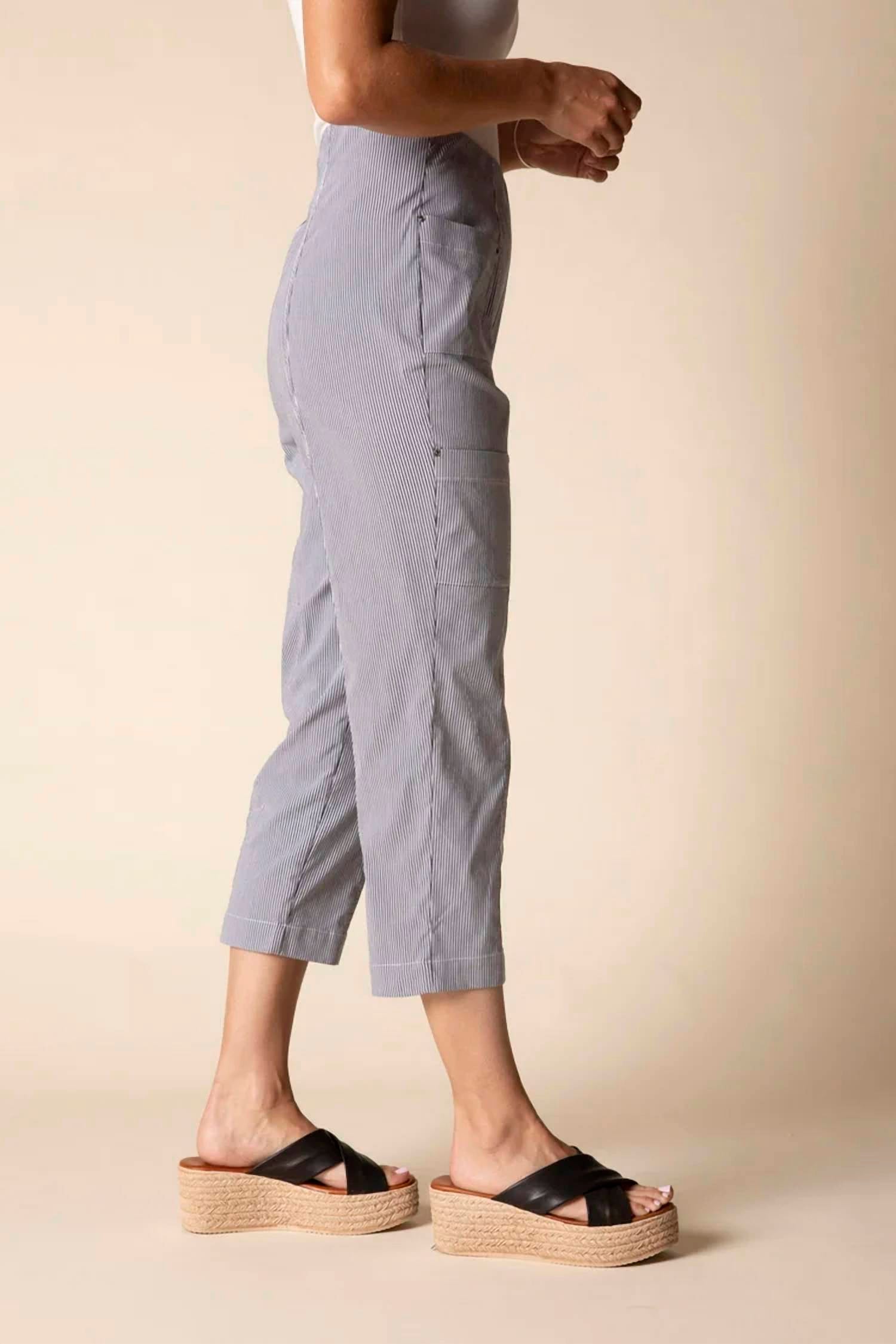 Olivia by Habitat Cool Tech Stripe Seaside Capri Pant in navy - women's pants - detail view