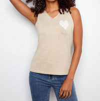 CHARLIE B Sleeveless Cami With Heart V Neck Sweater in gold - women's sweater - detail view