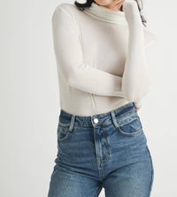 Fun 2 Fun Basic Turtleneck Knit Top in ivory - women's long sleeve top - detail view