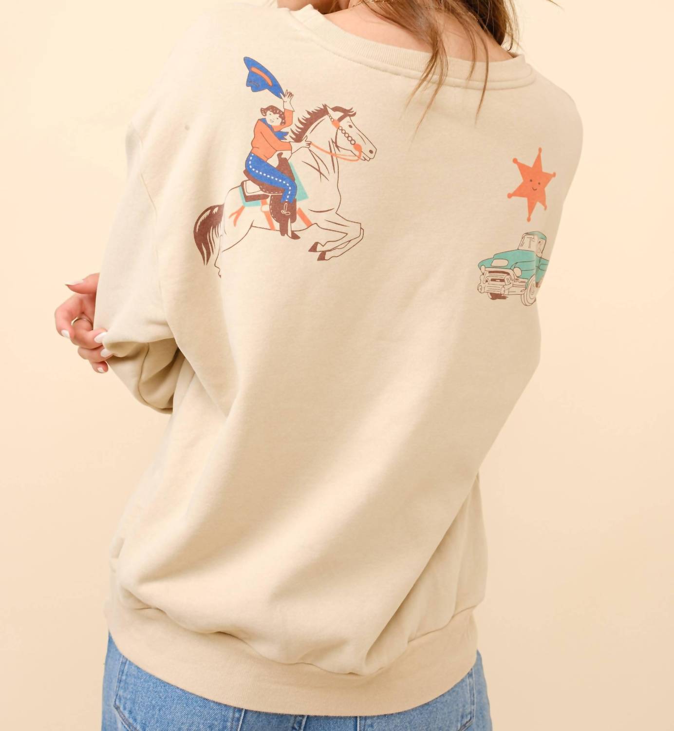 Blue B Western Graphic Howdy Sweatshirt in taupe - women's top - detail view