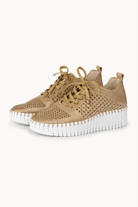 Ilse Jacobsen Women's Tulip 4271 Crochet Wedge Sneaker in latte white - women's sneaker