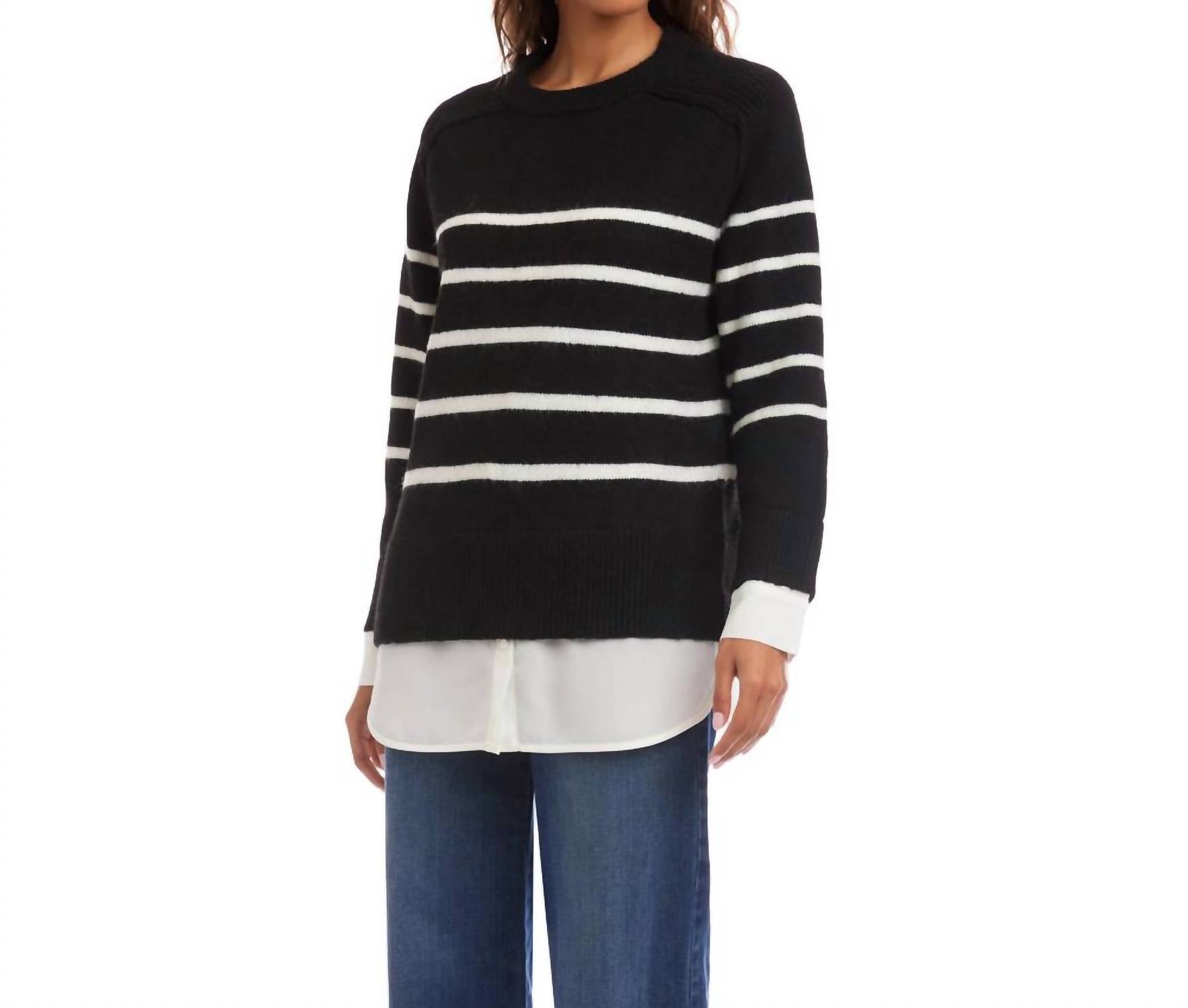 Karen Kane - Layered Stripe Crewneck Sweater