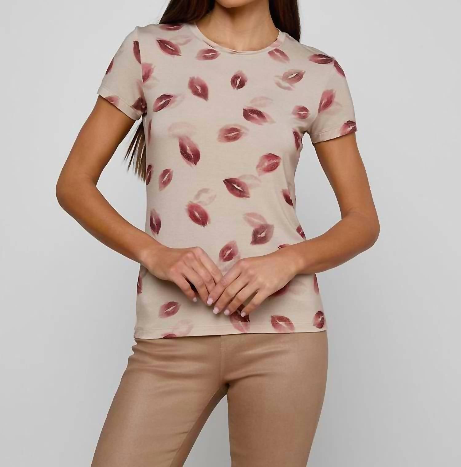 L'Agence Ressi Fitted Tee in taupe dark red faded kiss - women's t-shirt