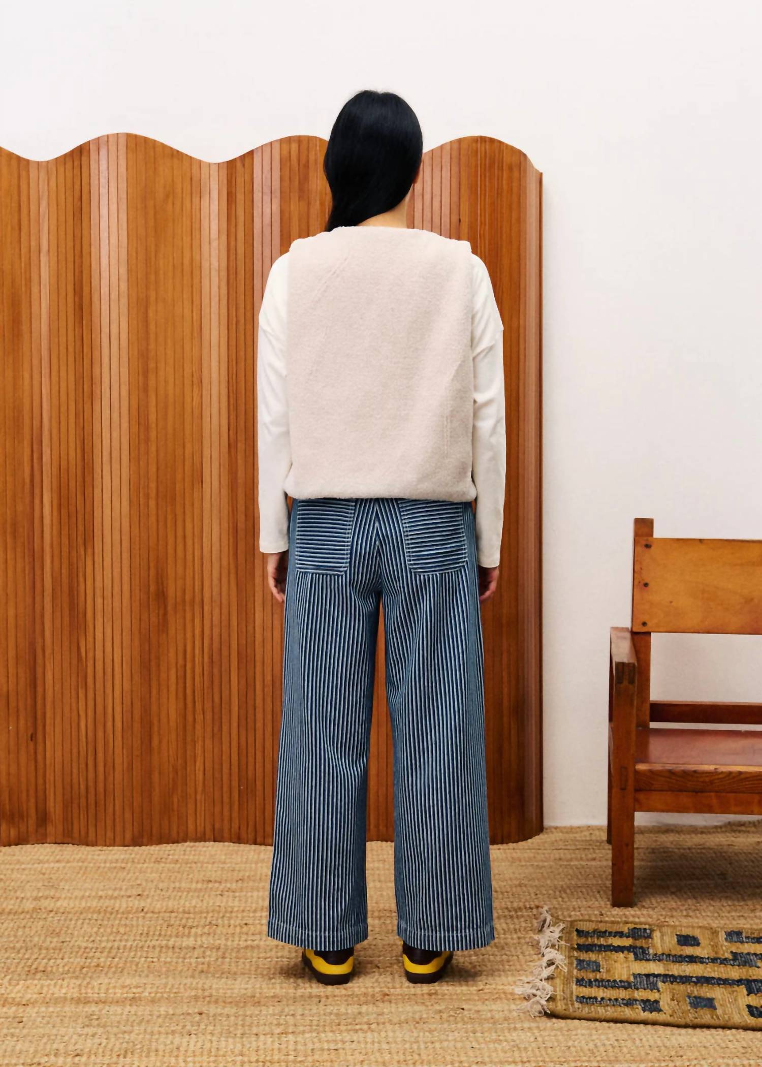 FRNCH Stripe Bleuet Pants in blue and white - women's pants - detail view