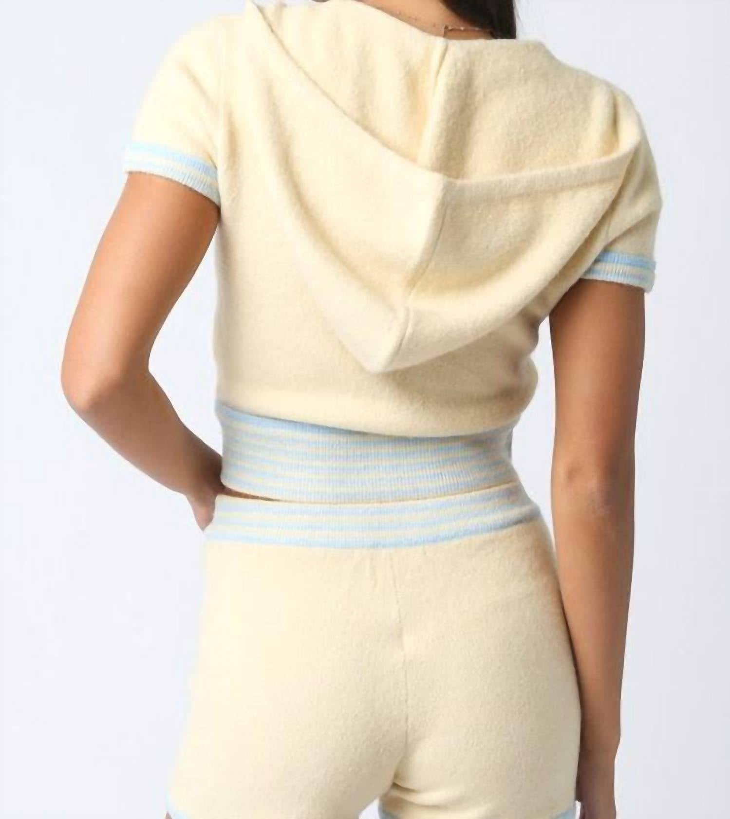 Olivaceous - Women's Cropped Contrast Knit Zip Hoodie