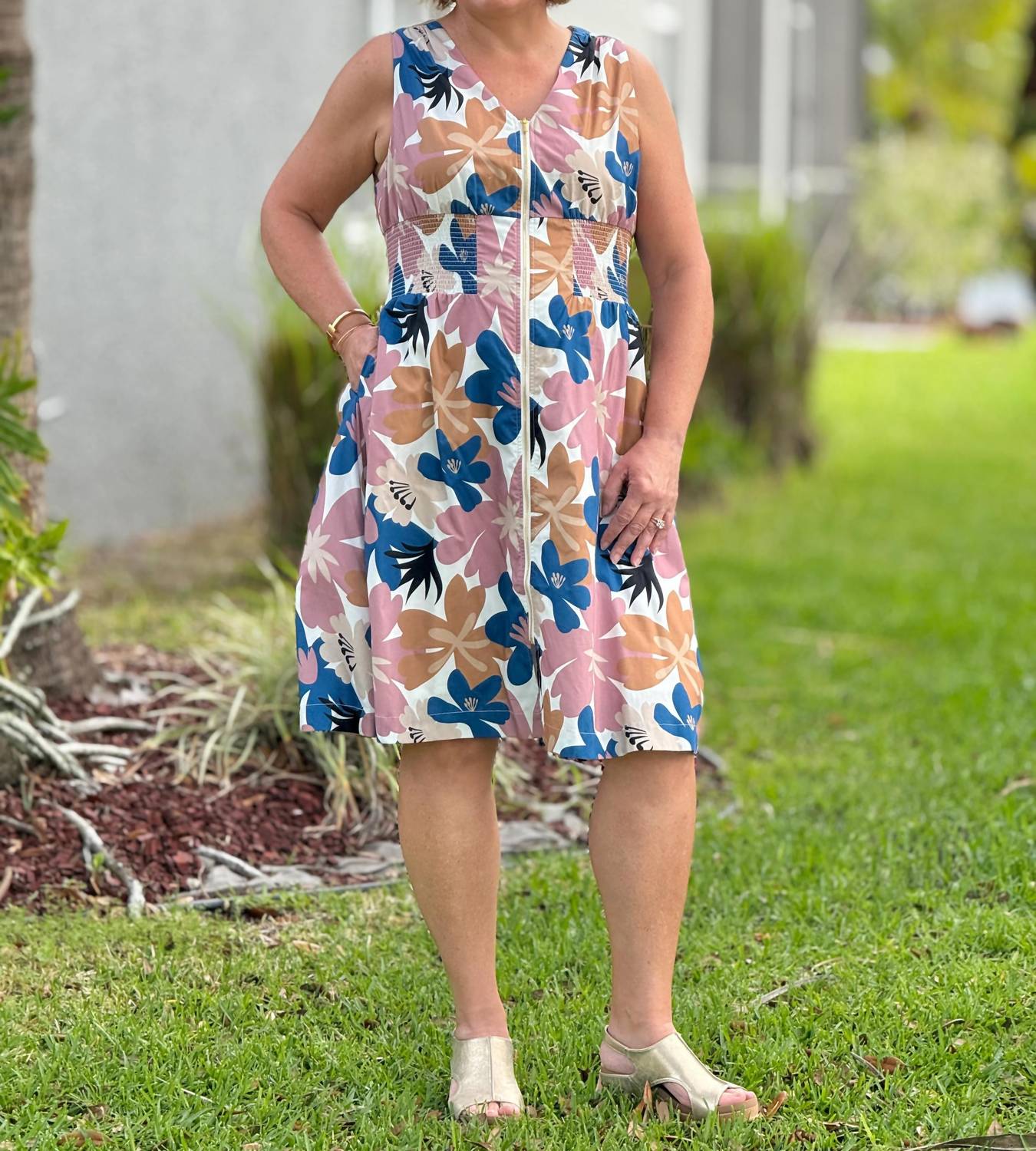 Charlie B - Cotton Voile Printed Front-zip Midi Dress