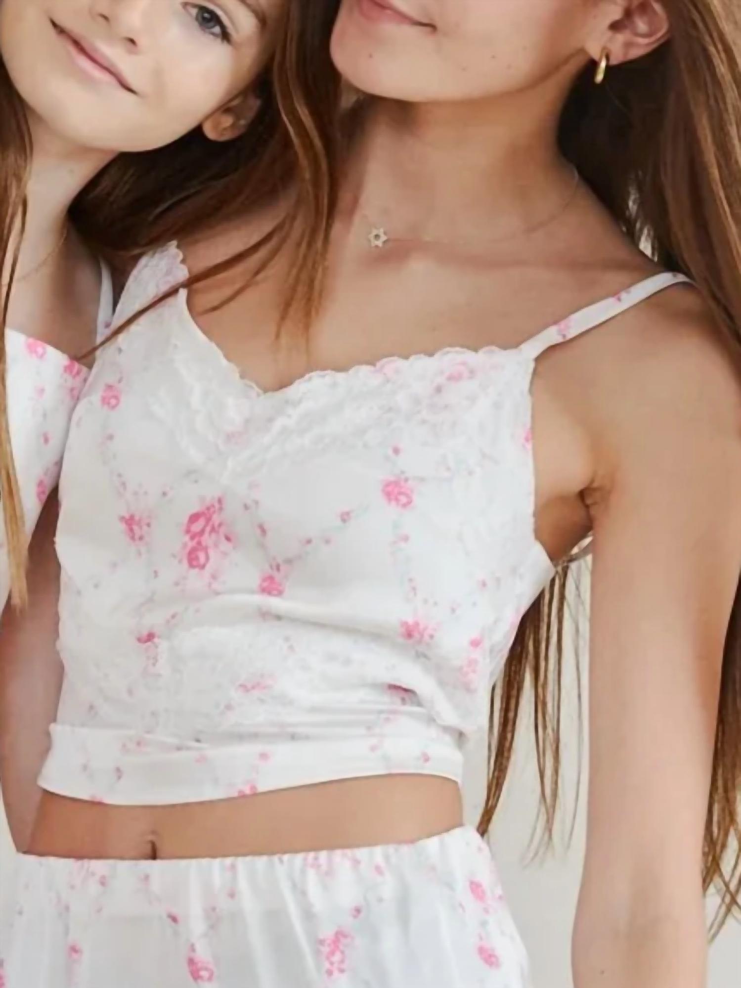 Theme - Girl's Margot Vintage Satin Tank Top With Lace Trim