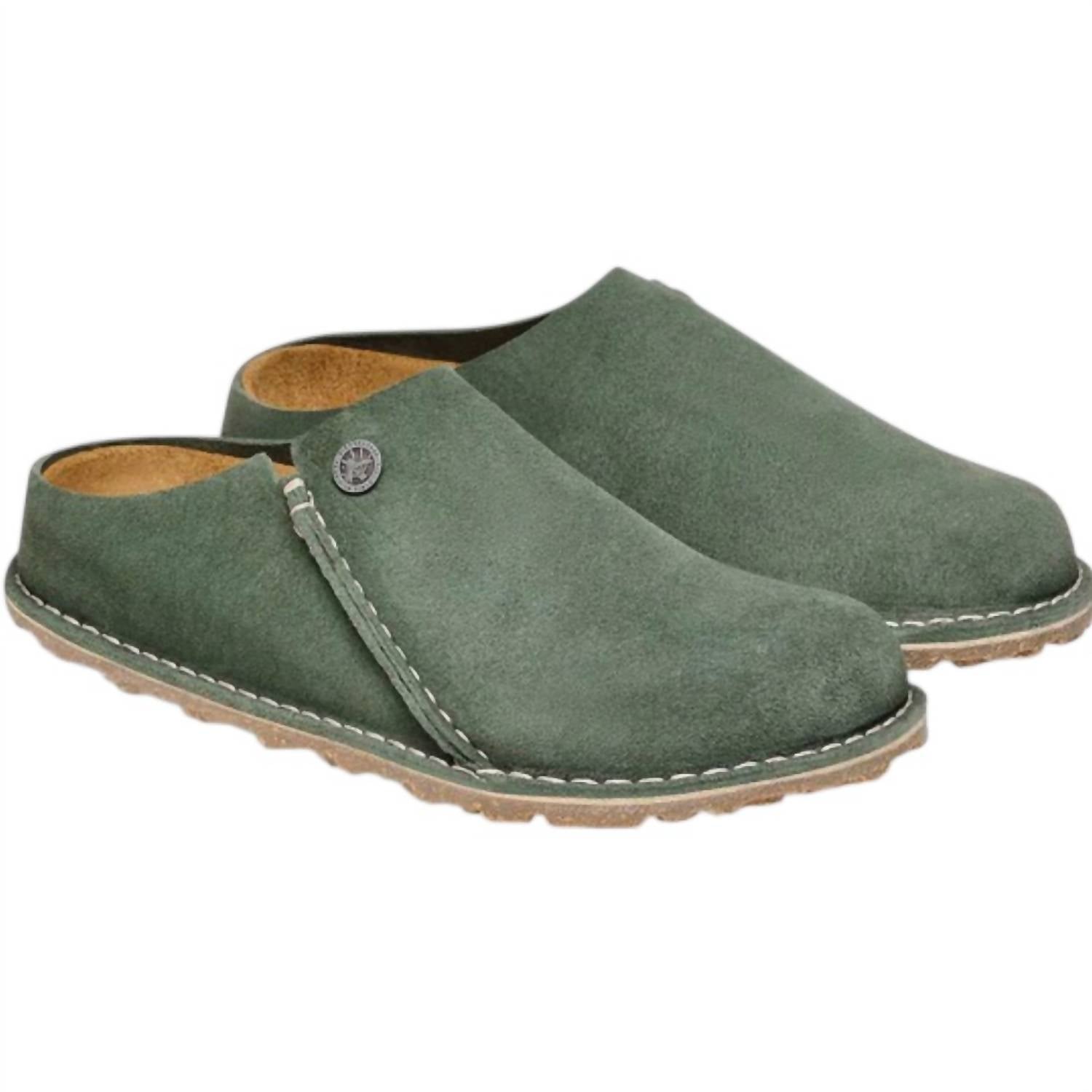 BIRKENSTOCK Women's Zermatt Premium Suede Slip-ons in thyme - women's shoe - detail view