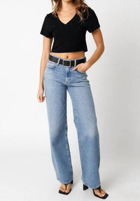Olivaceous - Alana Cropped V Neck Tee