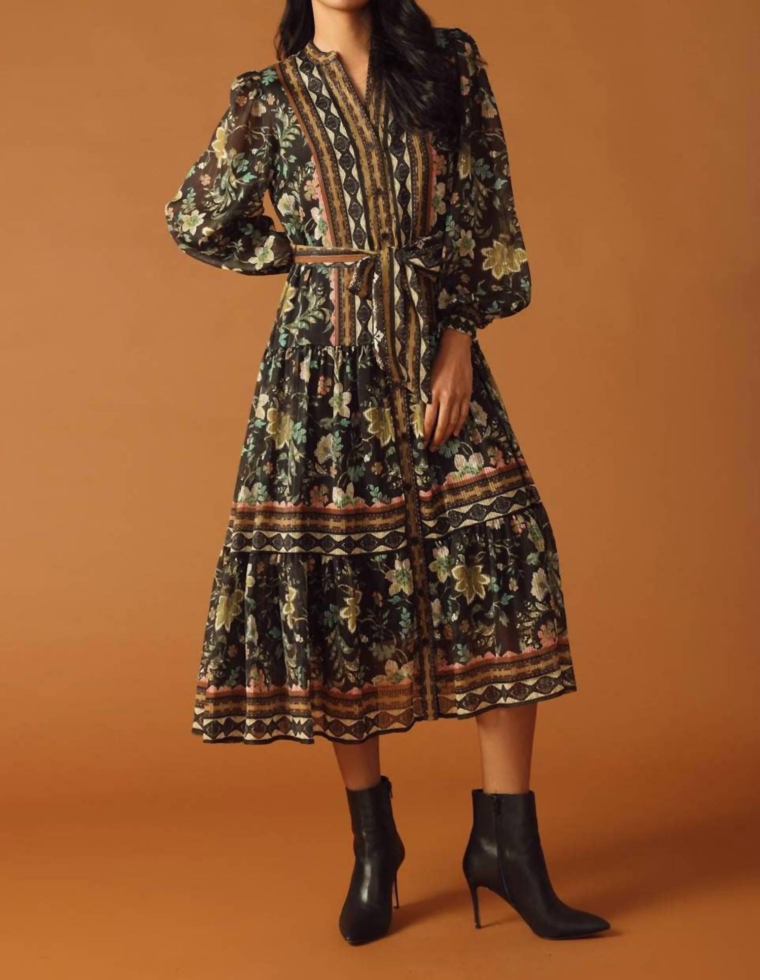 Flying Tomato - Printed Woven Midi Dress