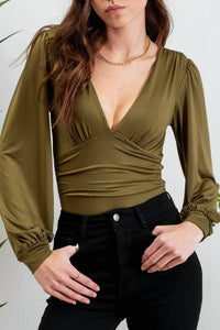 Blu Pepper - Deep V-Neck Long Sleeve Bodysuit