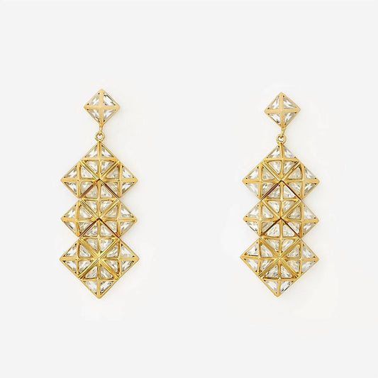 Avenue Chic - Women's Pyramid Mirror Long Earrings