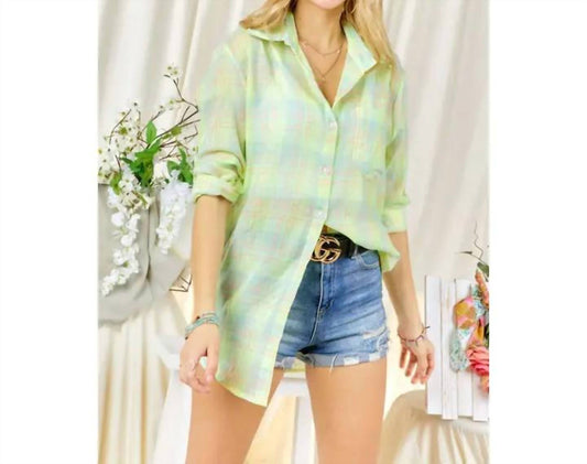 Madelyn - Green Button Down Plaid Shirt