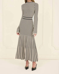Moon River - Jessica Stripe Sweater Pleated Midi Dress