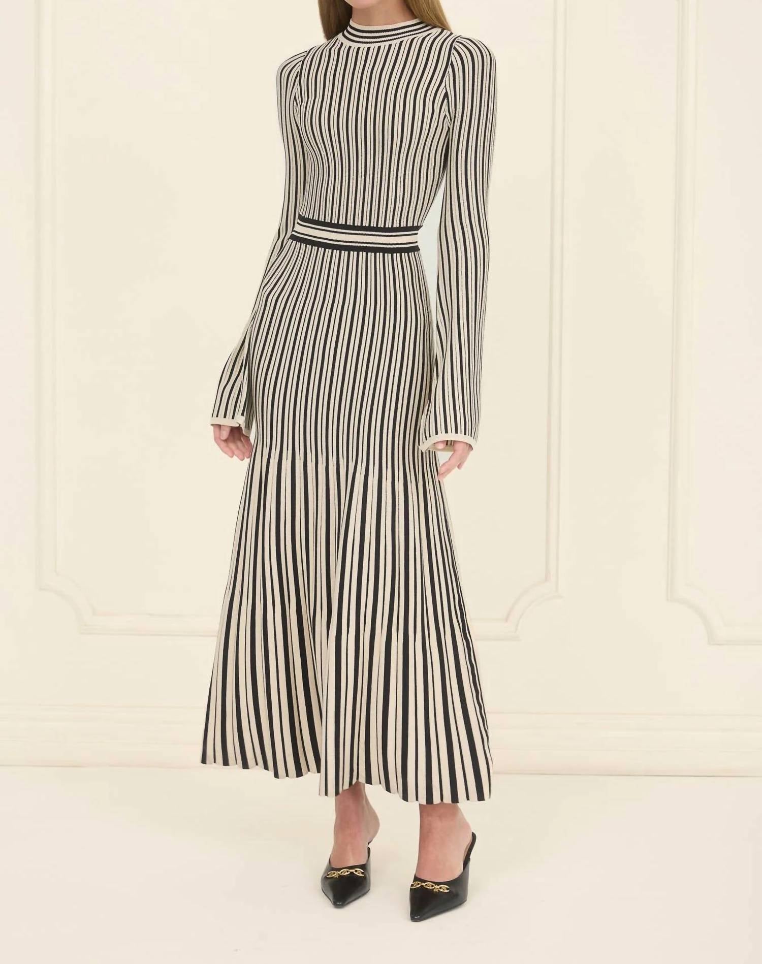Moon River - Jessica Stripe Sweater Pleated Midi Dress