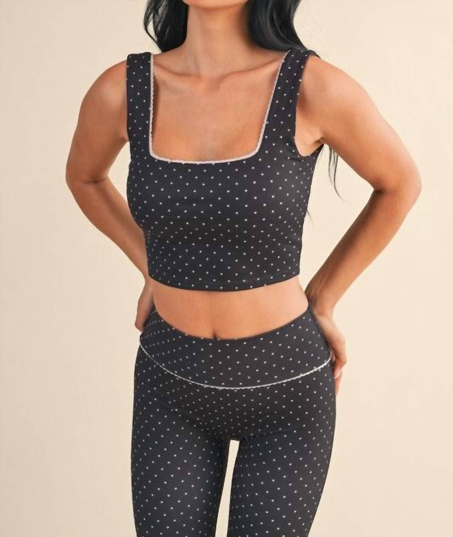 Kimberly C - Polka Dot Print Crop Tank With Lace Trim