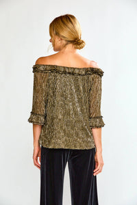 SARA CAMPBELL Candace Ruffle Neckline Top in black gold - women's t-shirt - alternate view