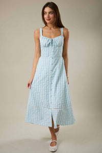Sunday Edition - Sweetheart Shoulder Strap Front Button Down Midi Dress