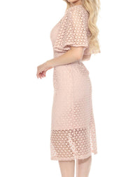 Joseph Ribkoff - Guipure Lace Flutter Sleeve Midi Sheath Dress